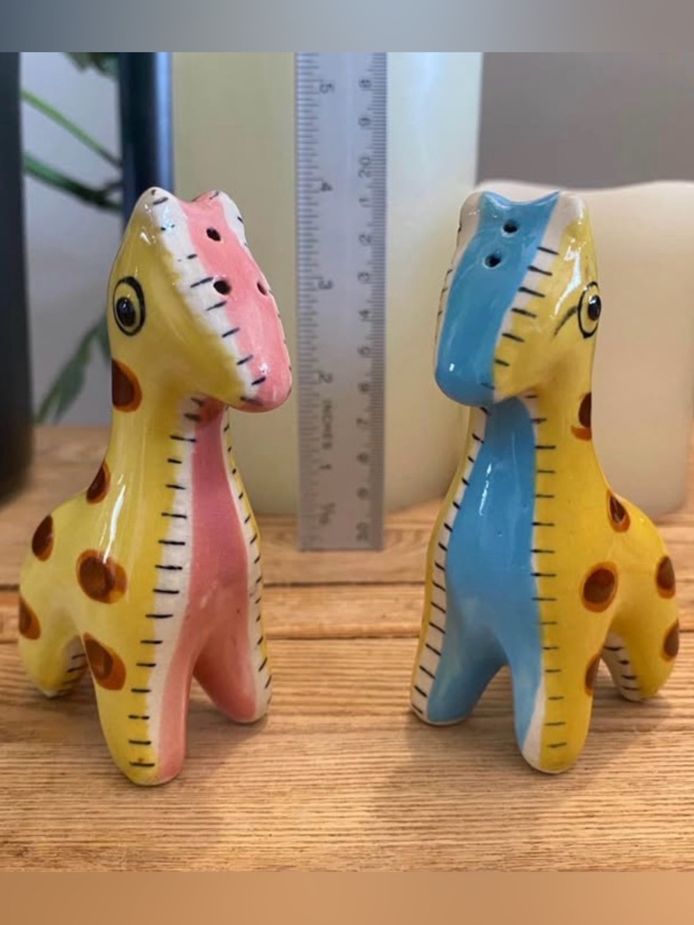 Vintage Patchwork Giraffe Salt & Pepper Shakers Ceramic Japan MCM